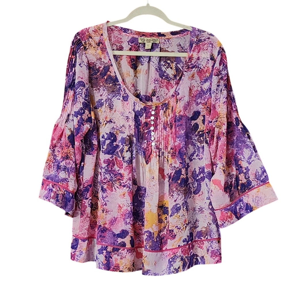 Nine West Vintage‎ America Womens Blouse Purple Floral Pintuck Petite XL PXL